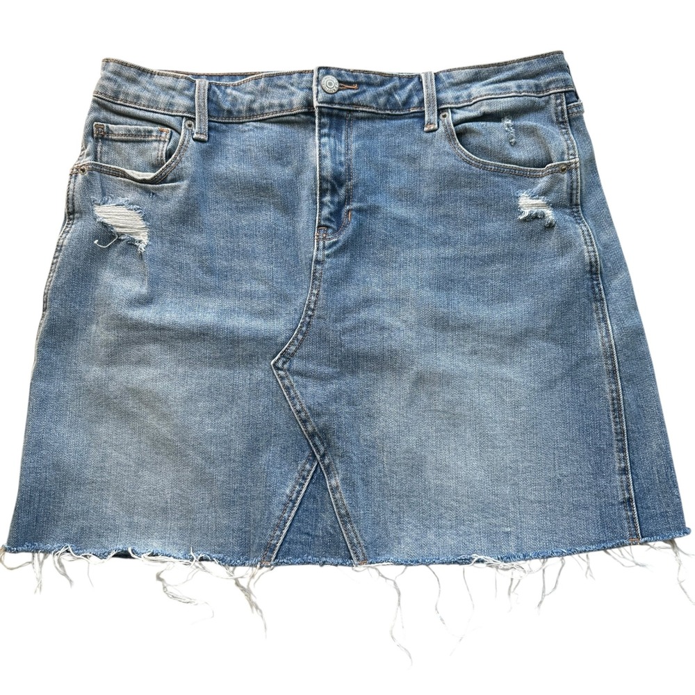 Old Navy Denim Mini Skirt  Blue Distressed Frayed Classic Casual‎ Travel Size 12